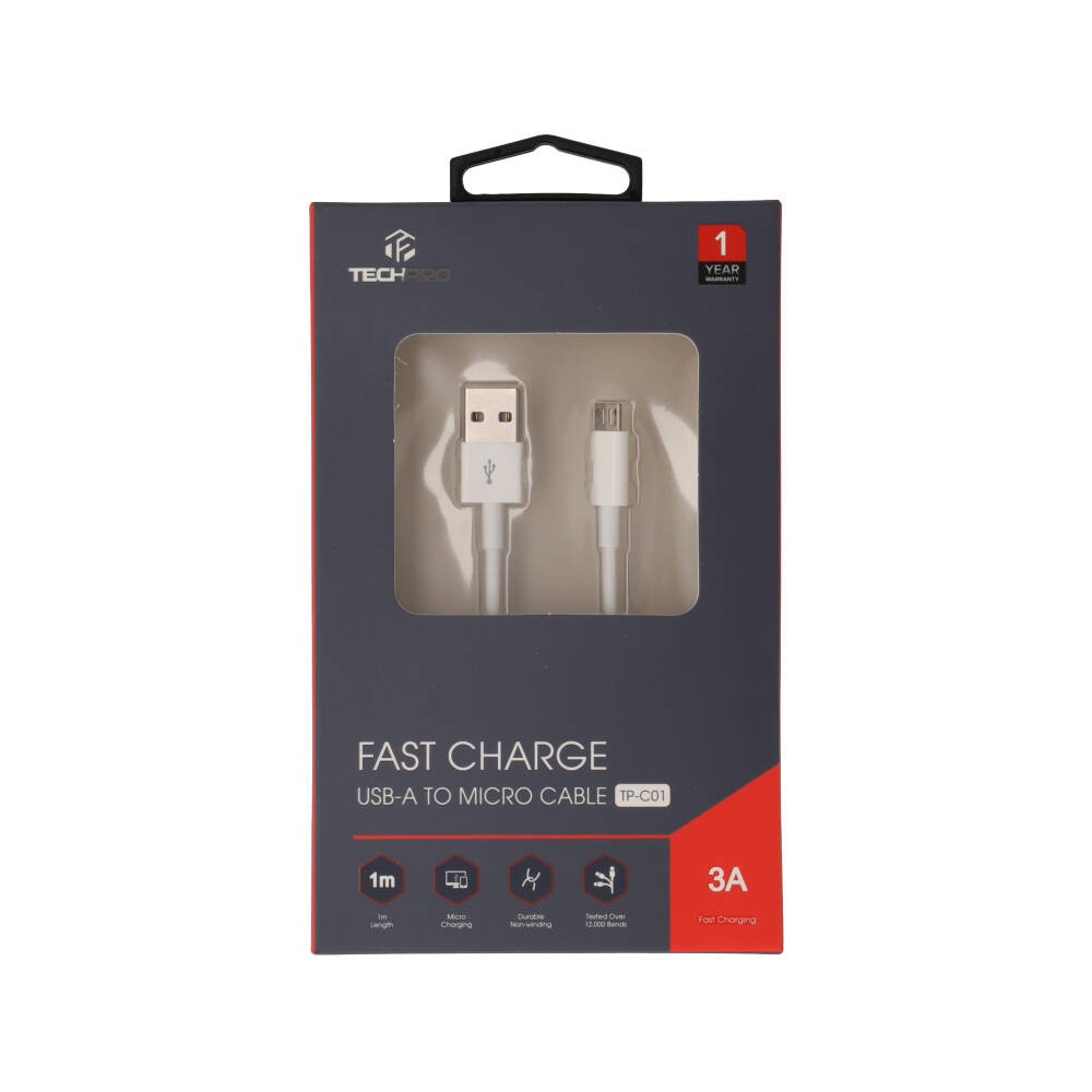 สายชาร์จ TECHPRO Micro USB Cable 3A Super Fast Charge 1M. White (TP-C01)