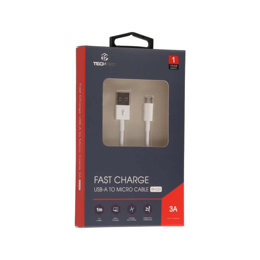 สายชาร์จ TECHPRO Micro USB Cable 3A Super Fast Charge 1M. White (TP-C01)