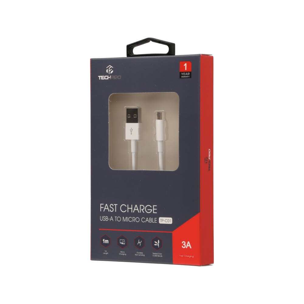 สายชาร์จ TECHPRO Micro USB Cable 3A Super Fast Charge 1M. White (TP-C01)