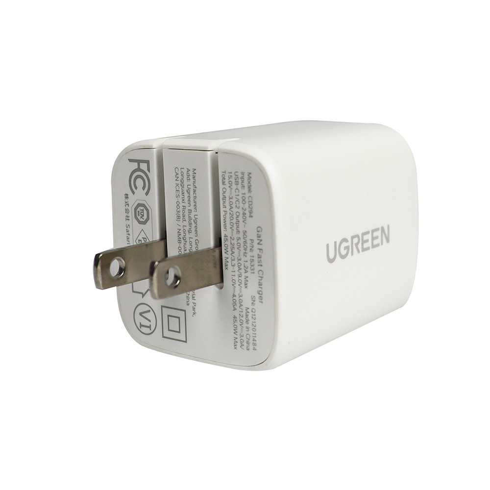 อแดปเตอร์ UGREEN Wall Charger 65W USB Port*1 + PD*2 GaN Tech Fast Charger  (White, US Plug) Adapter