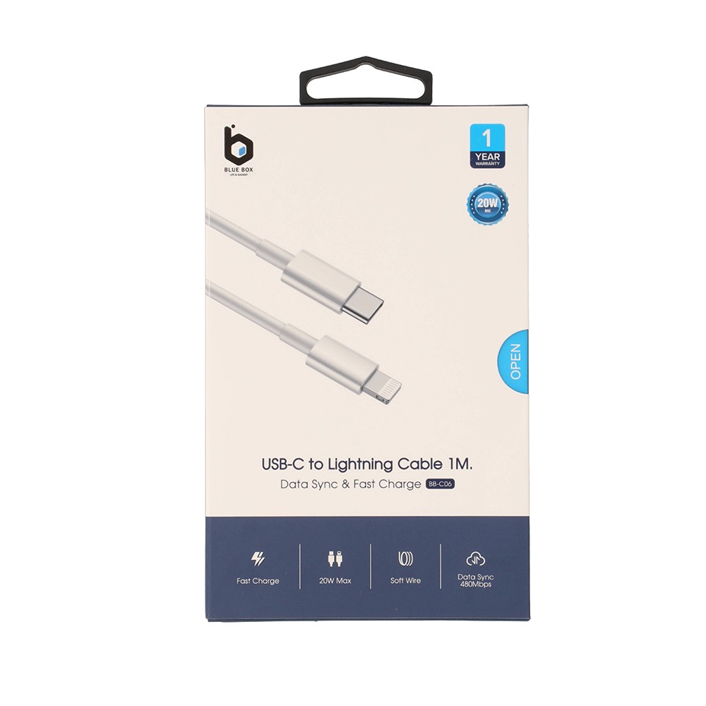 สายชาร์จ Blue Box USB-C to Lightning Cable 27W 1M. White (BB-C06)