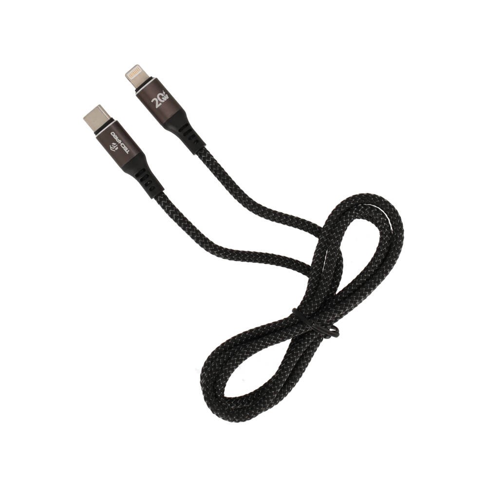 สายชาร์จ TECHPRO USB-C to Lightning Cable Nylon 20W 1M. Black/Grey (TP-C02)
