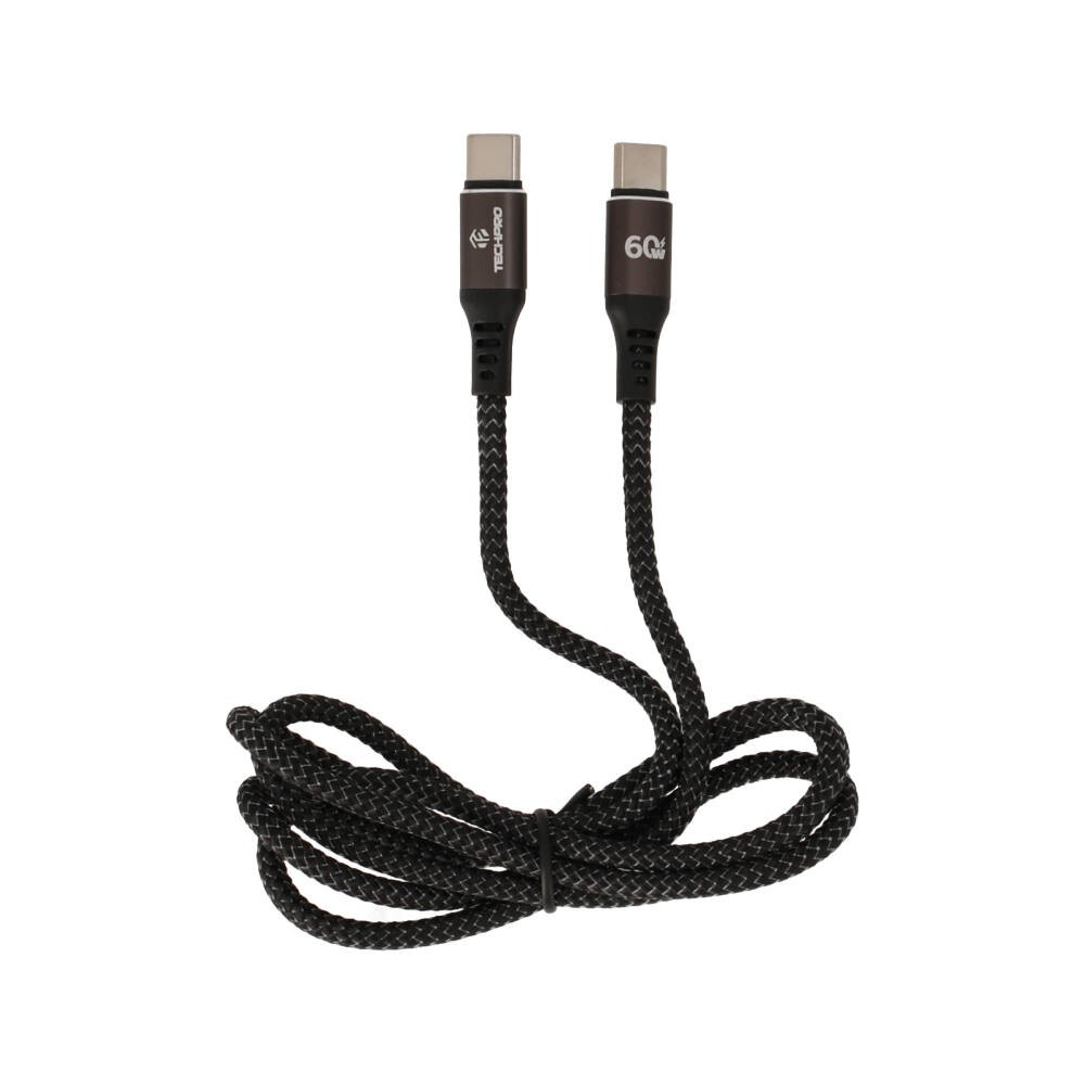 สายชาร์จ TECHPRO USB-C to USB-C Cable Nylon 60W 1M. Black/Grey (TP-C02)