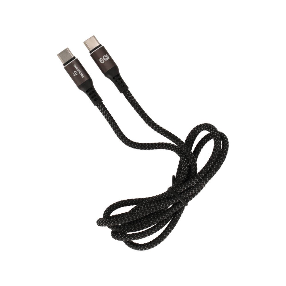 สายชาร์จ TECHPRO USB-C to USB-C Cable Nylon 60W 1M. Black/Grey (TP-C02)
