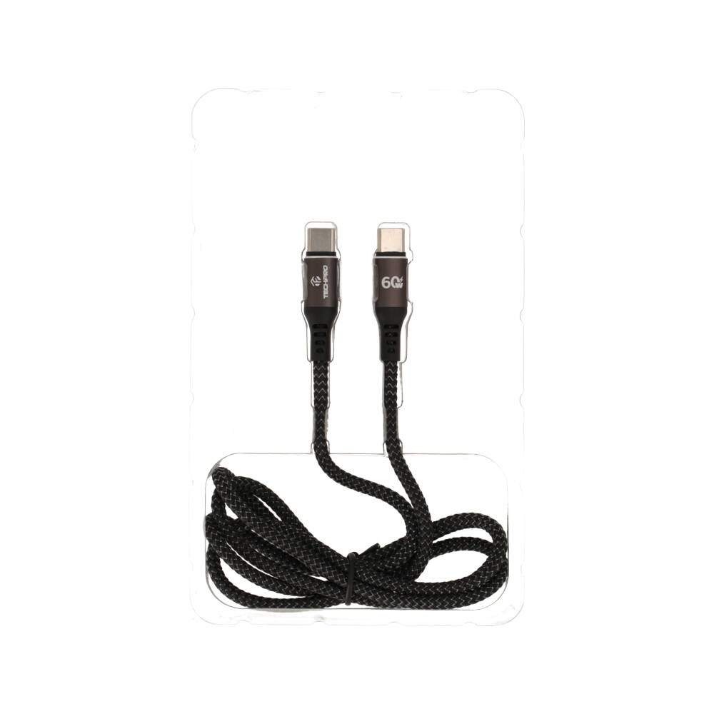 สายชาร์จ TECHPRO USB-C to USB-C Cable Nylon 60W 1M. Black/Grey (TP-C02)