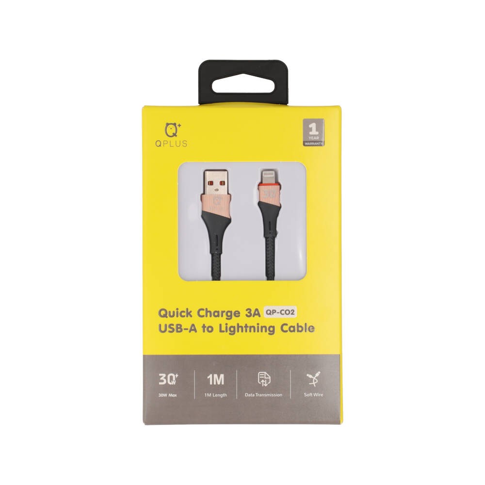 สายชาร์จ QPLUS USB-A to Lightning Cable 3A 1M. Grey (QP-C02)