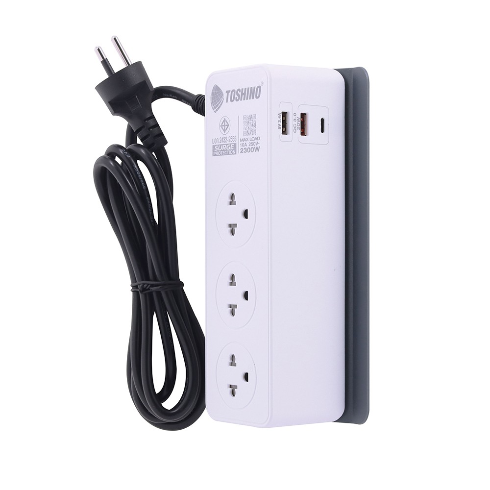ปลั๊กไฟ Toshino TIS 3 Way 1 Switch 3 USB 2M. (CW20PD-2M) White