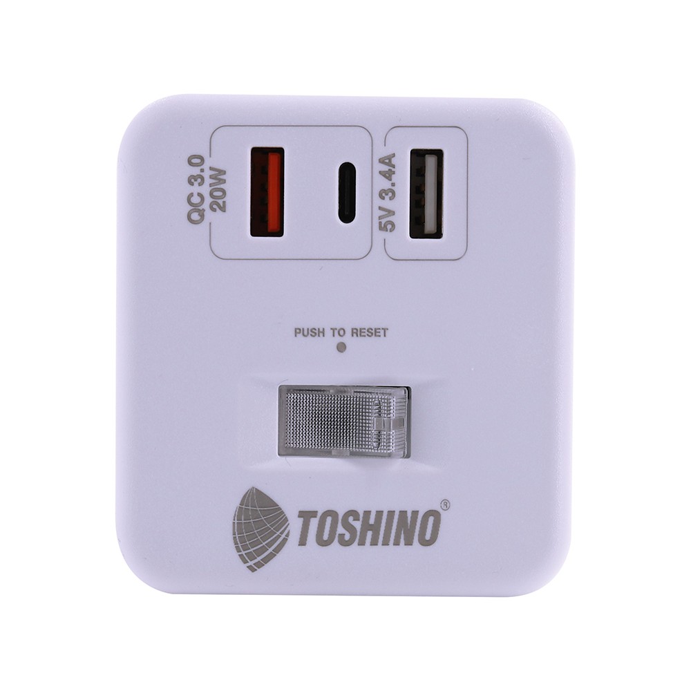 ปลั๊กไฟ Toshino TIS 4 Way 1 Switch 3 USB 2M. (CU20PD-2M) White