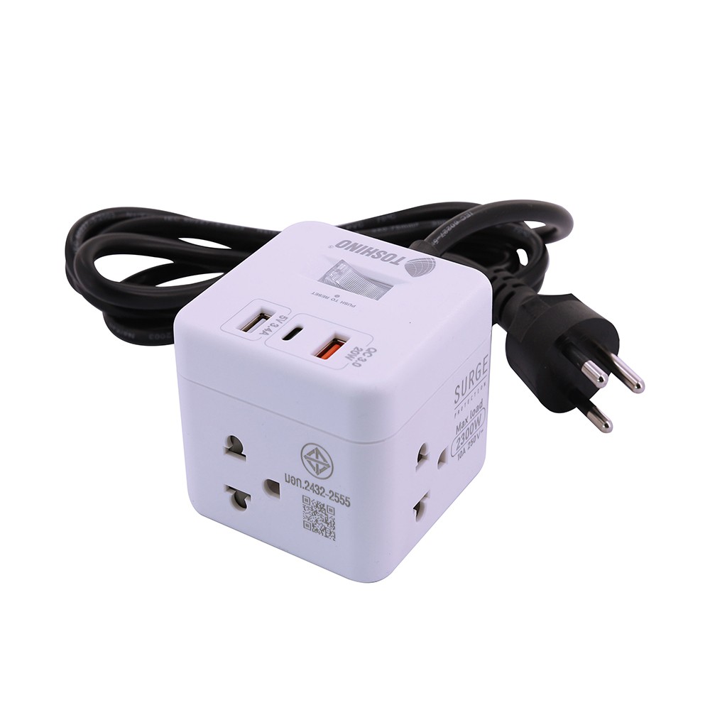 ปลั๊กไฟ Toshino TIS 4 Way 1 Switch 3 USB 2M. (CU20PD-2M) White