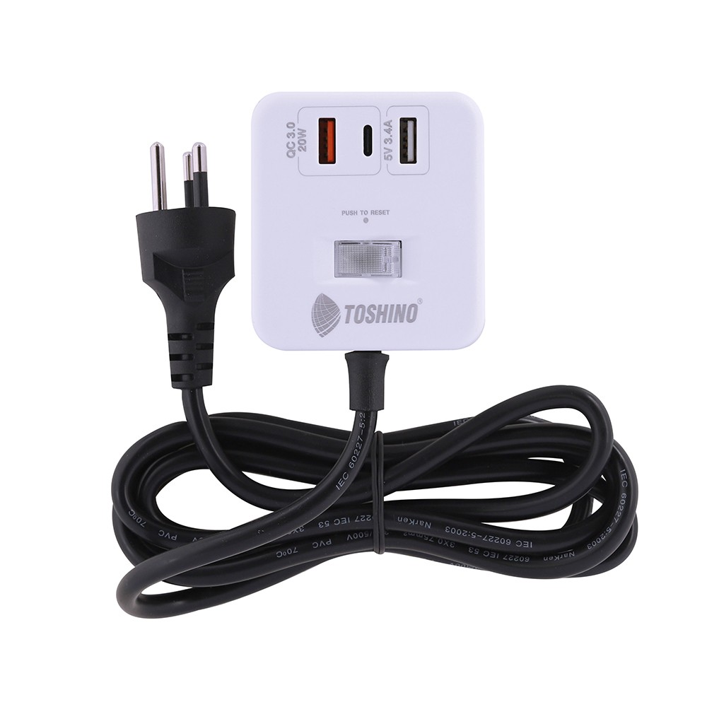 ปลั๊กไฟ Toshino TIS 4 Way 1 Switch 3 USB 2M. (CU20PD-2M) White