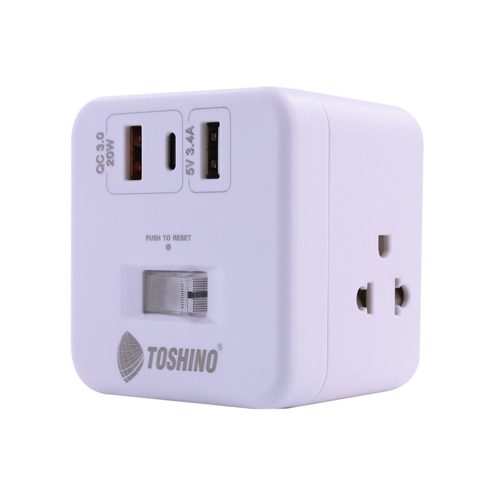 ปลั๊กไฟ Toshino TIS 4 Way 1 Switch 3 USB 2M. (CU20PD-2M) White