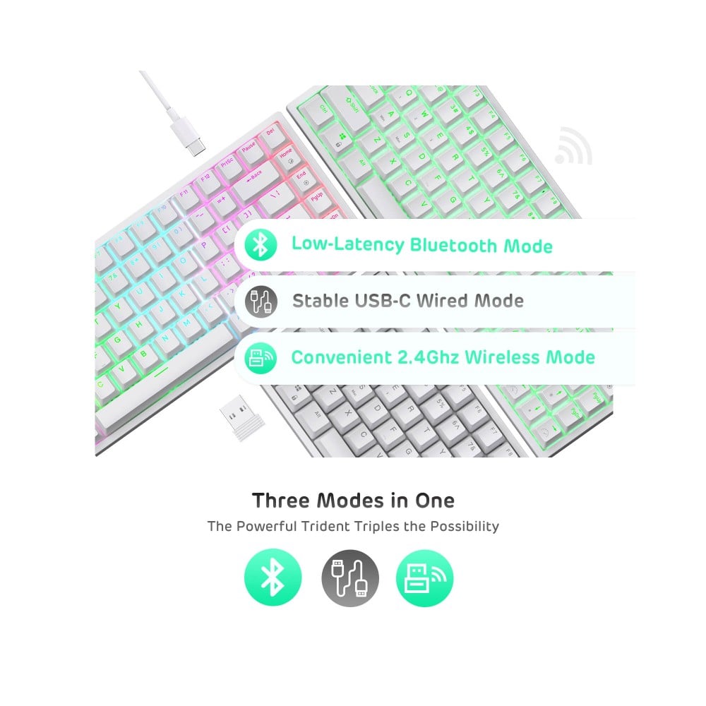 คีย์บอร์ดเกมมิ่ง Royal Kludge Gaming RK84 White Wireless Mechanical Keyboard Blue Switch