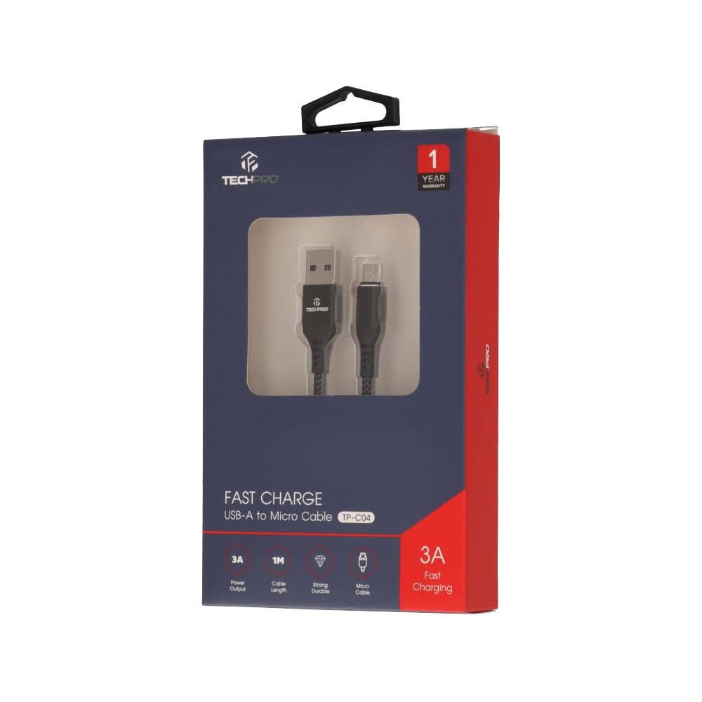 สายชาร์จ TECHPRO Micro USB Cable Nylon 3A Super Fast Charge 1M. Black (TP-C04)