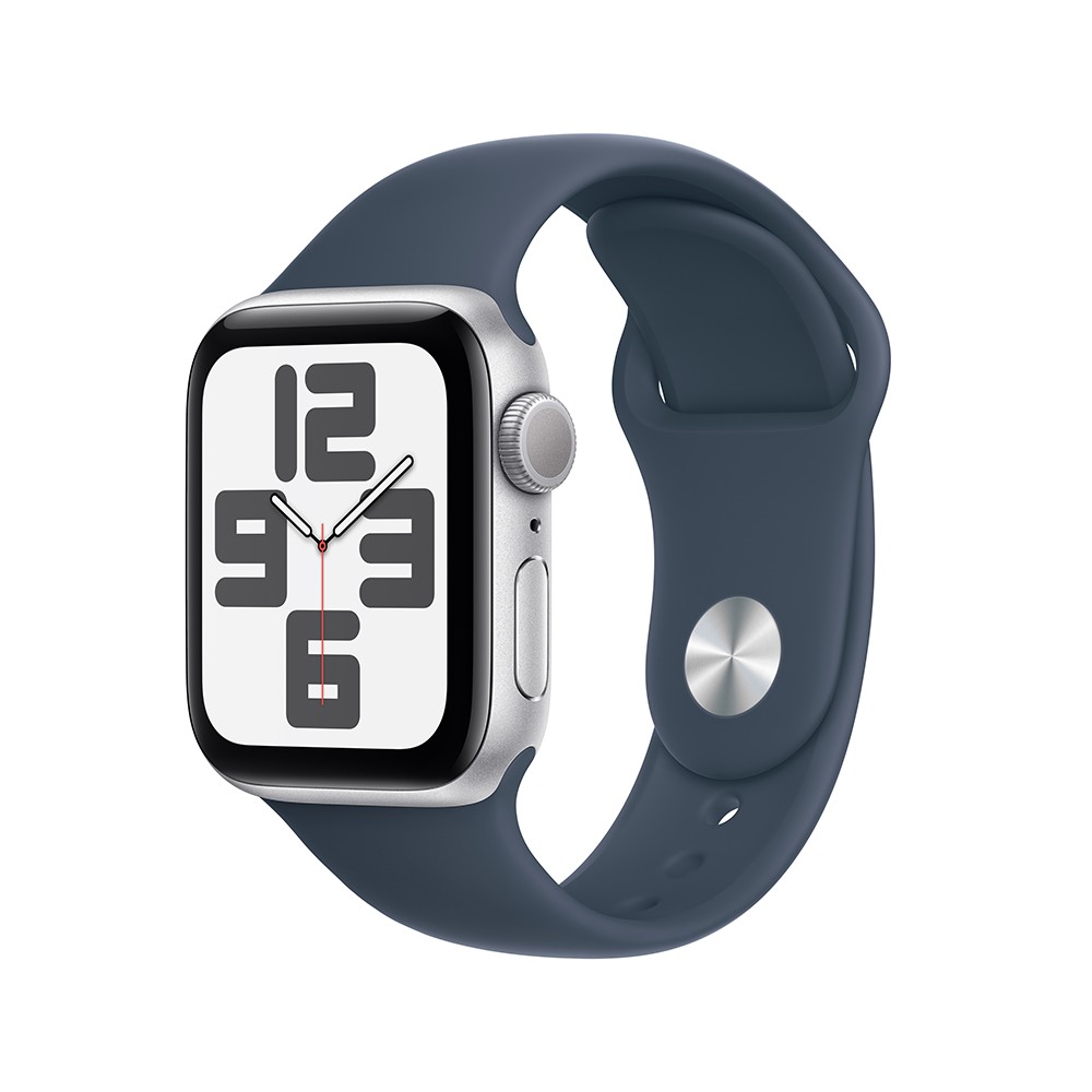 Apple Watch SE GPS 40mm Silver Aluminium Case with Storm Blue Sport Band - S/M - 2nd Gen (New)