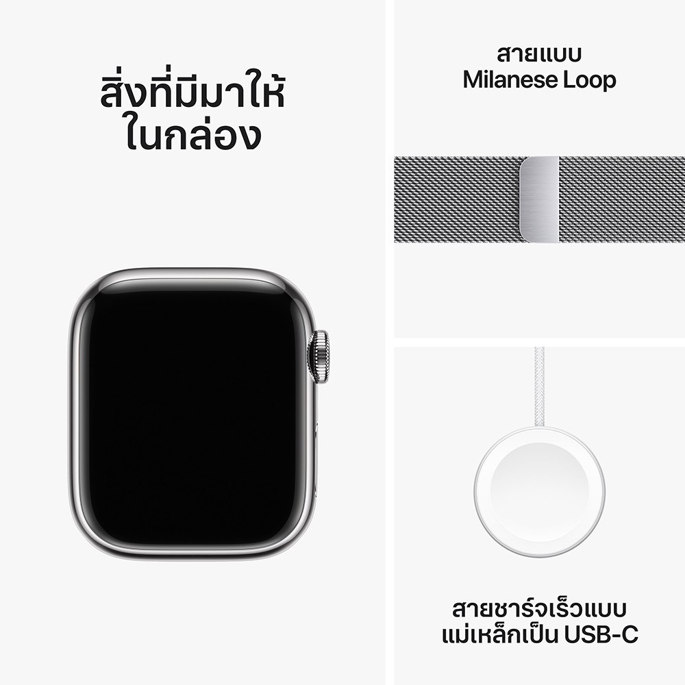 Apple Watch Series 9 GPS + Cellular 41mm Silver Stainless Steel Case with Silver Milanese Loop