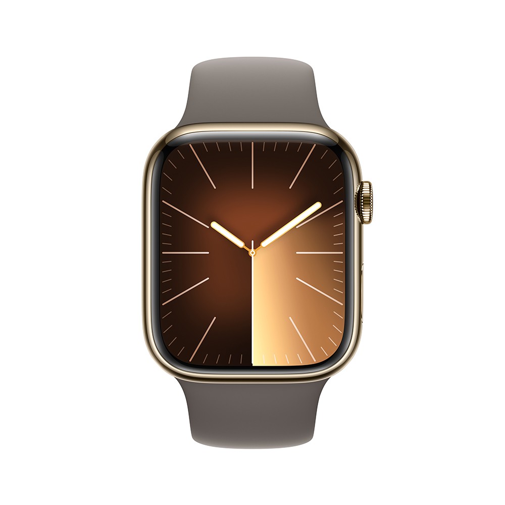 Apple Watch Series 9 GPS + Cellular 41mm Gold Stainless Steel Case with Clay Sport Band - S/M