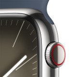Apple Watch Series 9 GPS + Cellular 41mm Silver Stainless Steel Case with Storm Blue Sport Band - S/M