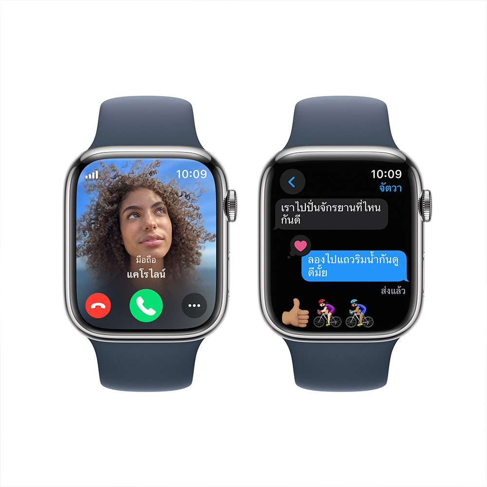 Apple Watch Series 9 GPS + Cellular 41mm Silver Stainless Steel Case with Storm Blue Sport Band - S/M