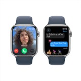 Apple Watch Series 9 GPS + Cellular 41mm Silver Stainless Steel Case with Storm Blue Sport Band - S/M