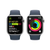 Apple Watch Series 9 GPS + Cellular 41mm Silver Stainless Steel Case with Storm Blue Sport Band - S/M