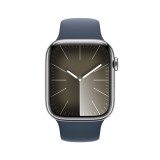 Apple Watch Series 9 GPS + Cellular 41mm Silver Stainless Steel Case with Storm Blue Sport Band - S/M