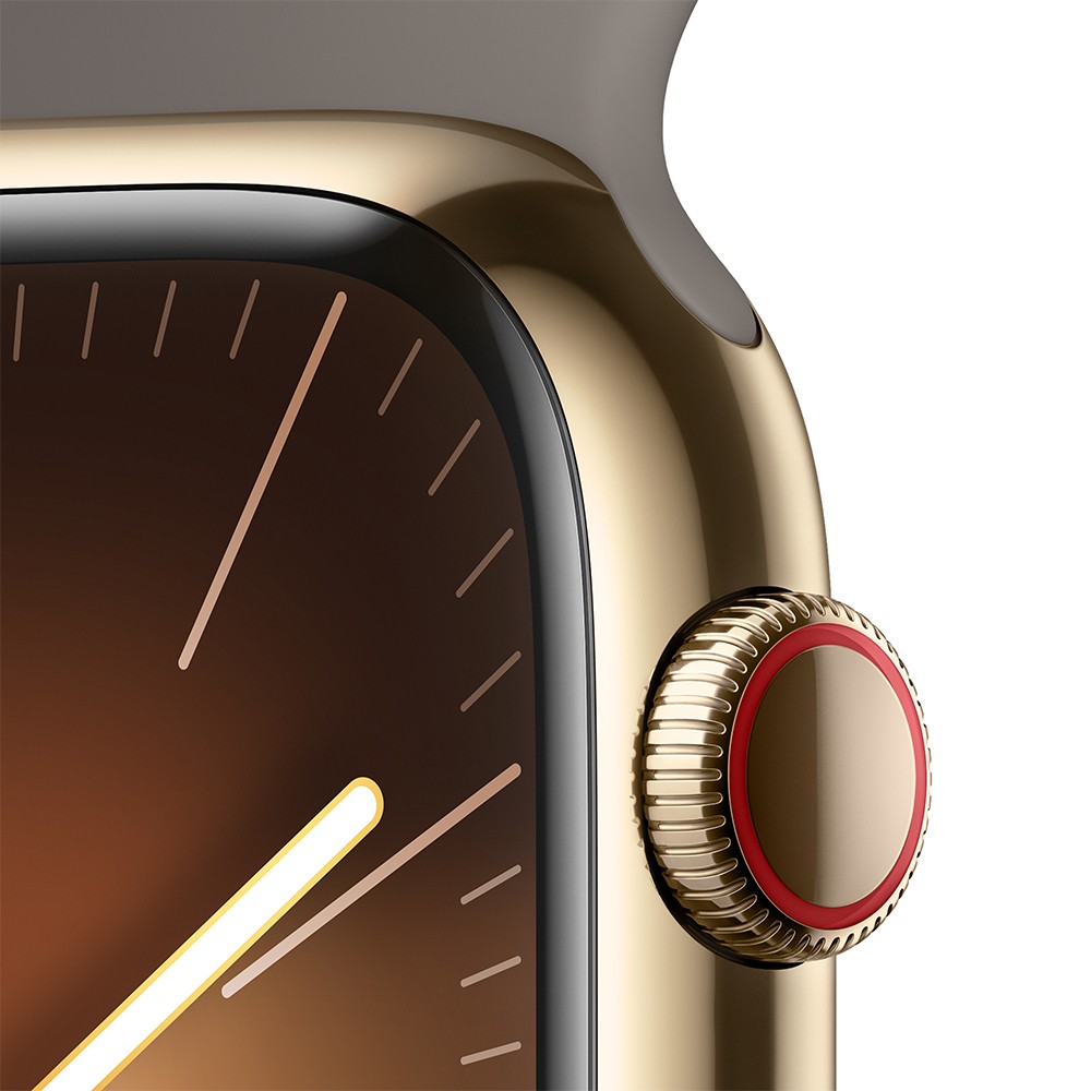 Apple Watch Series 9 GPS + Cellular 45mm Gold Stainless Steel Case with Clay Sport Band - S/M