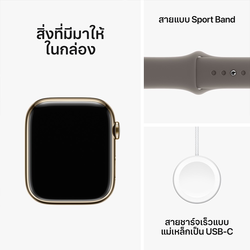 Apple Watch Series 9 GPS + Cellular 45mm Gold Stainless Steel Case with Clay Sport Band - S/M