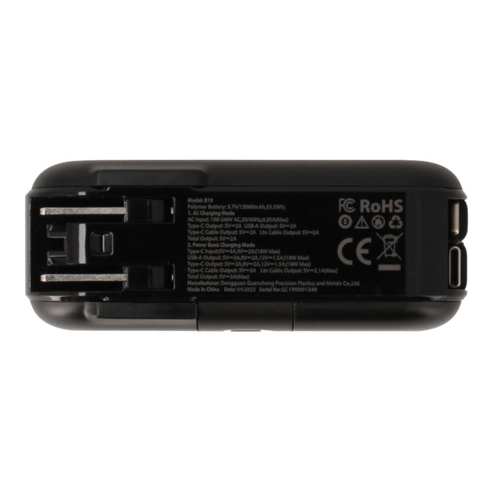 พาวเวอร์แบงค์ TECHPRO 15,000 mAh Built-in Cable BC19 Black