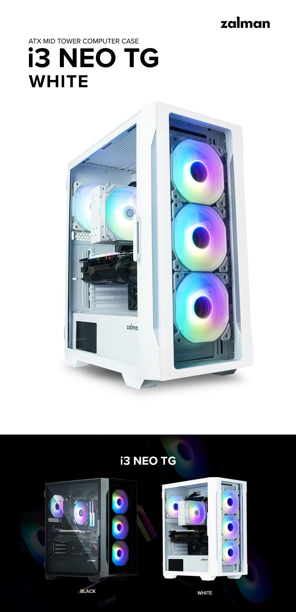 รายละเอียดเคสคอมพิวเตอร์ Zalman I3 Neo TG White