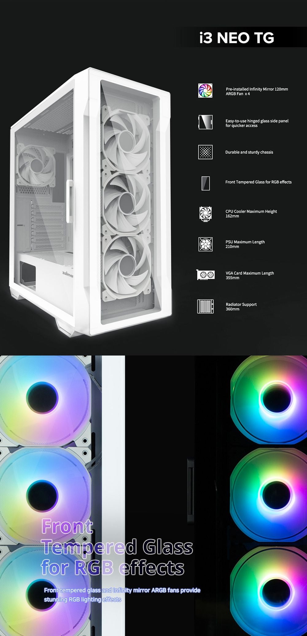 รายละเอียดเคสคอมพิวเตอร์ Zalman I3 Neo TG White