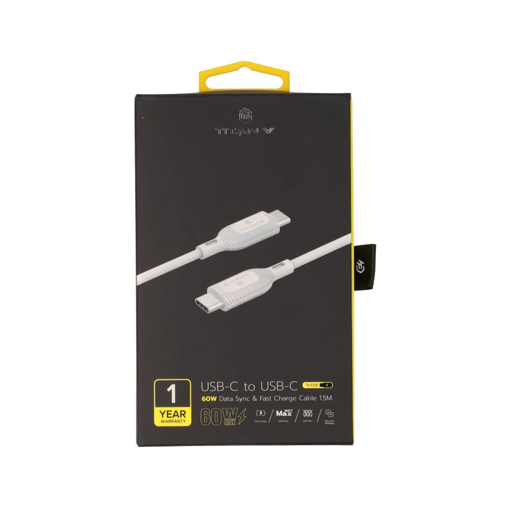 สายชาร์จ TITANV USB-C to USB-C Cable Basic 60W 1.5M White (TI-C03)