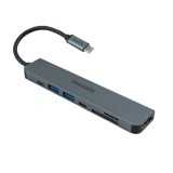Philips Port Hub 7 in 1 USB-C to HDMI x1 + USB 3.0 x2 + USB-C x2 (PD Charger 100W.) + Card Reader TF/SD Silver