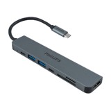 Philips Port Hub 7 in 1 USB-C to HDMI x1 + USB 3.0 x2 + USB-C x2 (PD Charger 100W.) + Card Reader TF/SD Silver