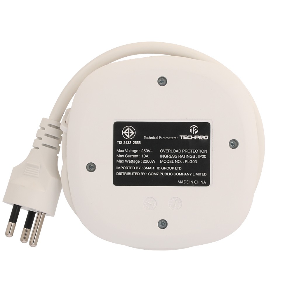 ปลั๊กไฟ TECHPRO Plug 2 Way 1 Switch 2xUSB 2.4A 1xType-c PD20W 1M. (PLG03)