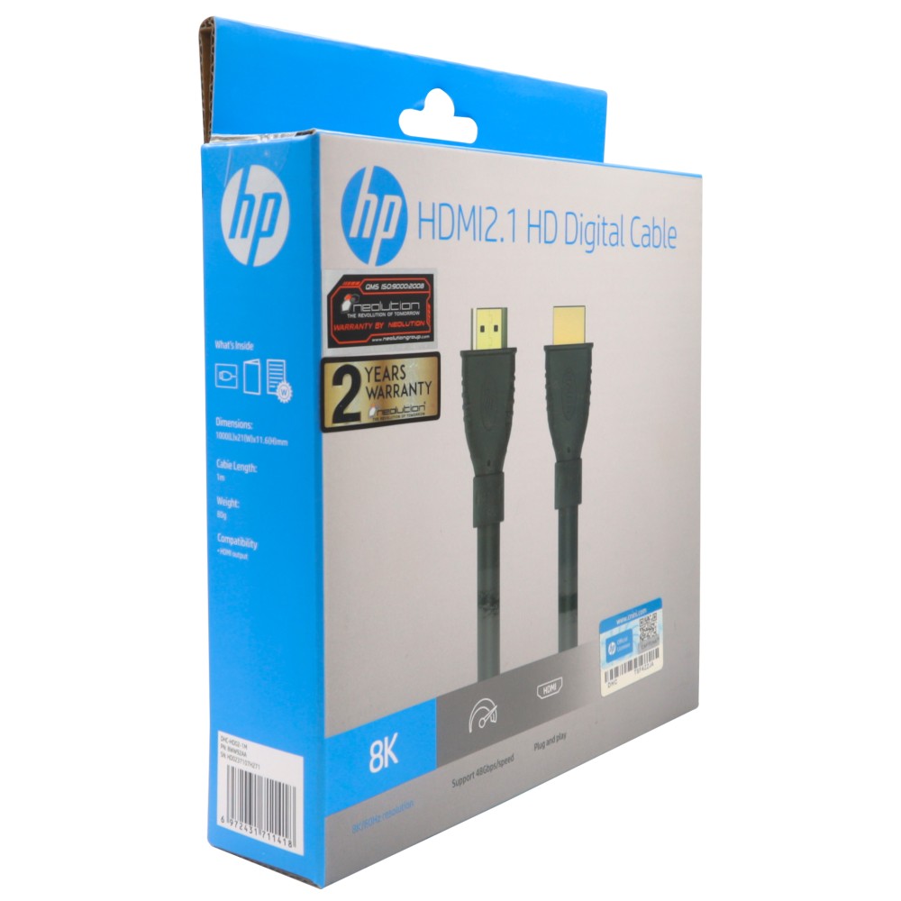 HP สาย HDMI to HDMI Cable (V2.1) High-Speed 48 Gpbs 8K 3M. Black (DHC-HD02-03M)