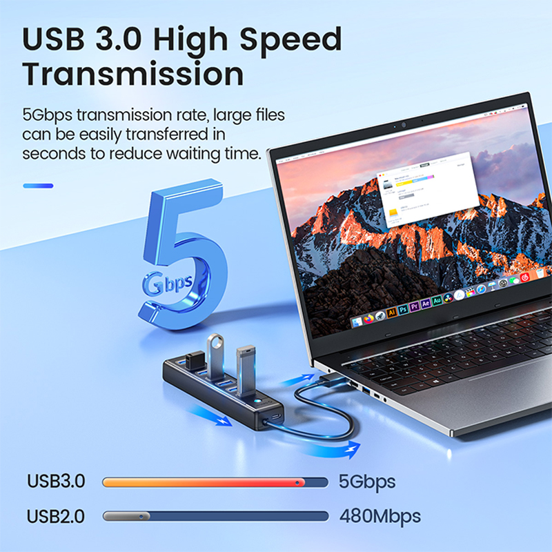 ORICO USB Hub 7-fach Aluminium - 5Gbps Super Speed Mit Netzteil Für PC & Mac