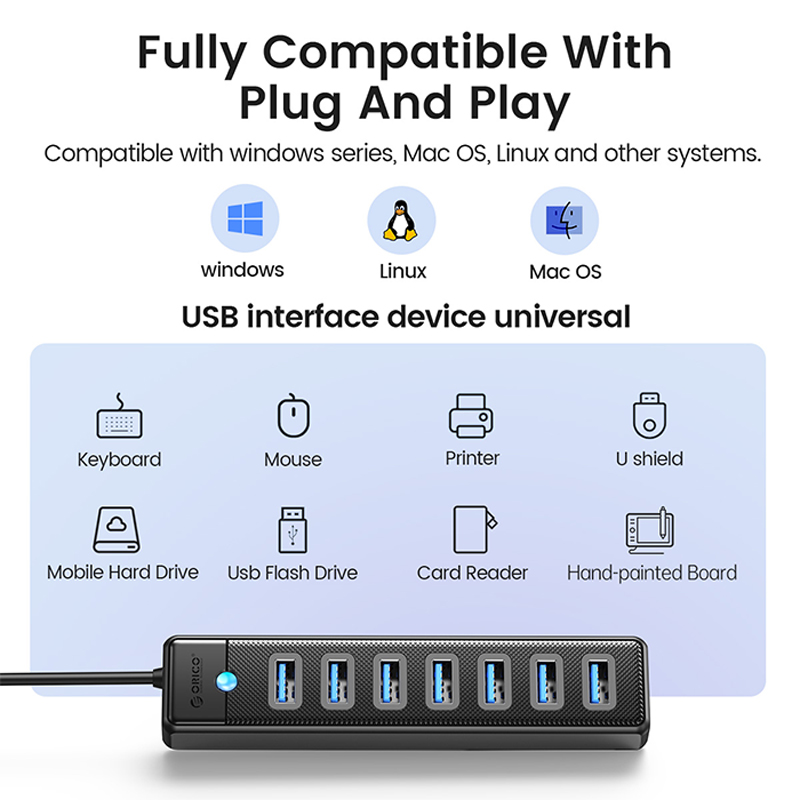 Orico USB Hub 7Port (PW7U-U3-015-BK-EP) Black | Education Studio7