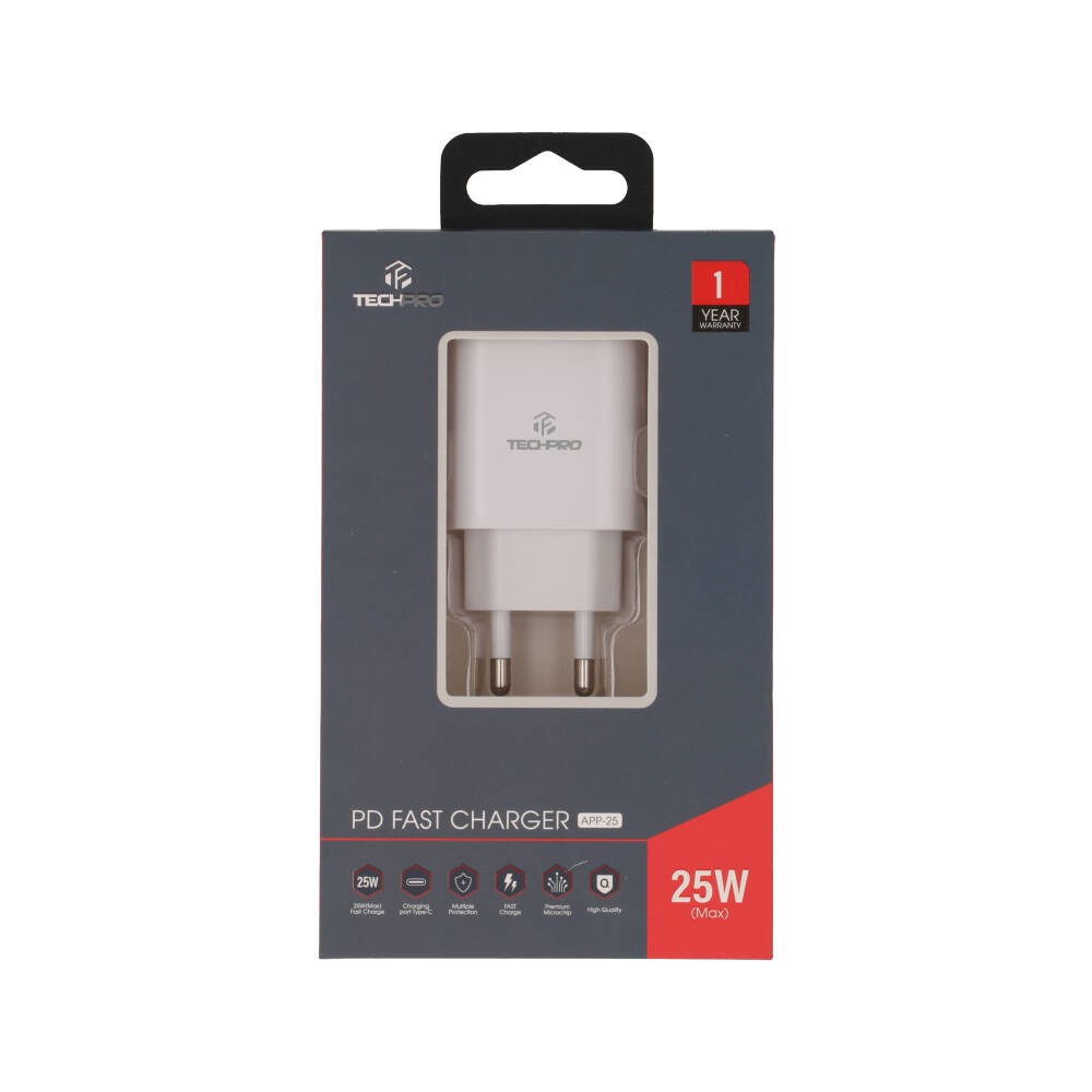 อะแดปเตอร์ TECHPRO Wall USB Charger 1 USB-C (PD25W/PSS) White (APP-25) (TISI)