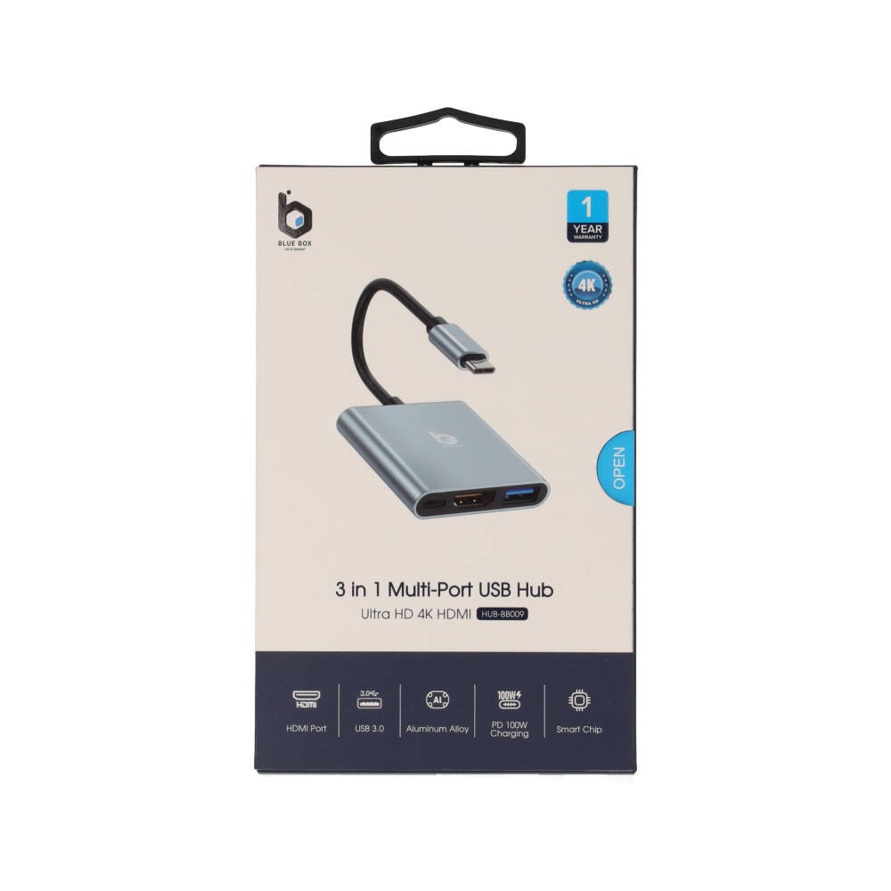 Blue Box USB Type-C Hub 3-in-1 Silver Grey