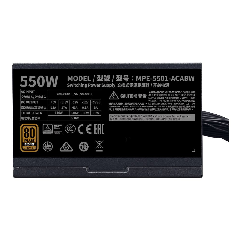 พาวเวอร์ซัพพลาย Cooler Master MWE 550Watt 80 PlusBronze V2 230V - 5Year
