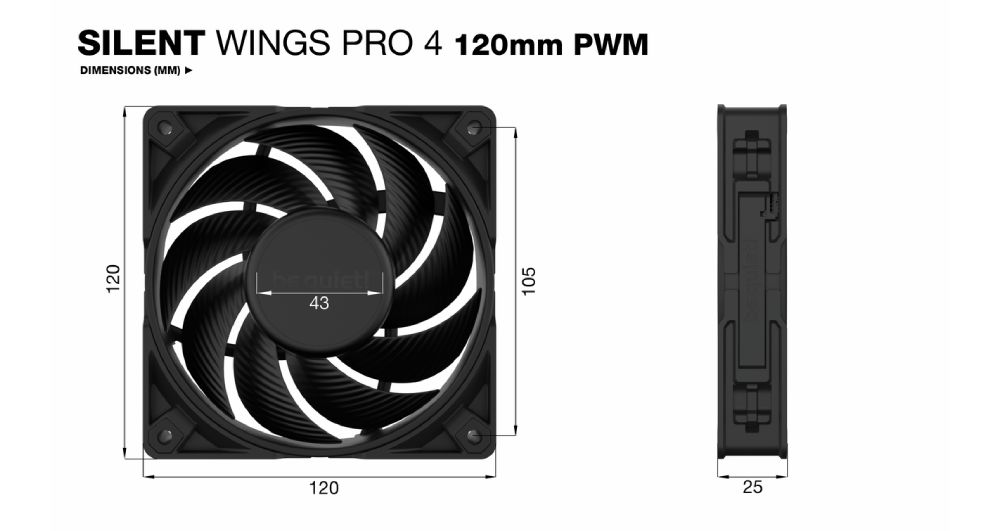 พัดลมคอม Be Quiet SILENT WINGS PRO 4 120mm PWM (BL098) Black