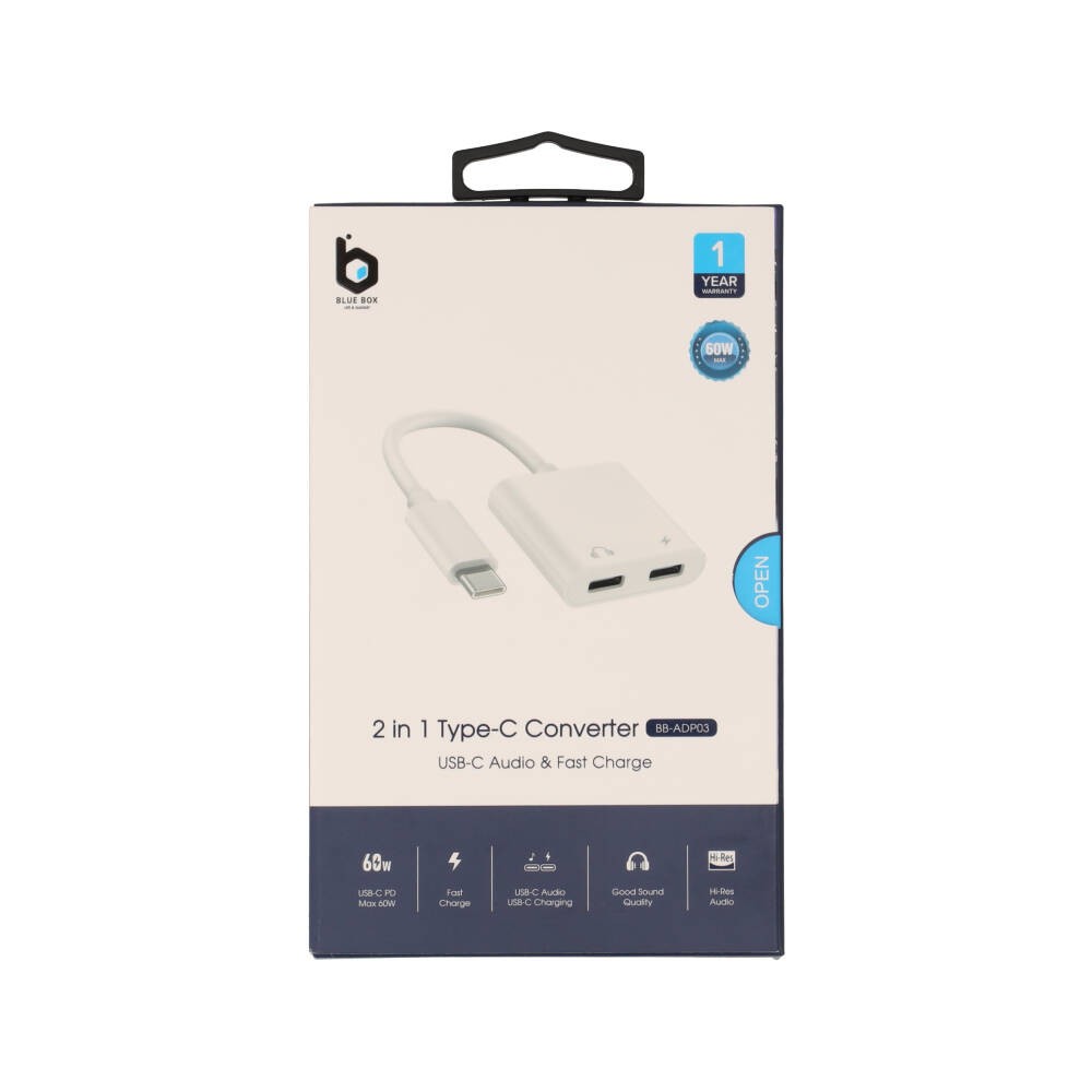 ตัวแปลง Blue Box Adapter USB-C to USB-C + PD 60w RockStar White (BB-ADP03)