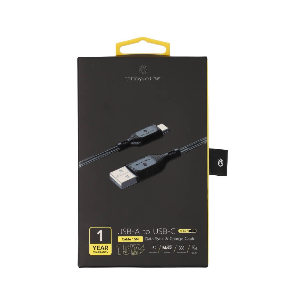 สายชาร์จ TITANV USB-A to USB-C Cable Nylon Charrger & DATA SYNC 1.5M Black (TI-C07)