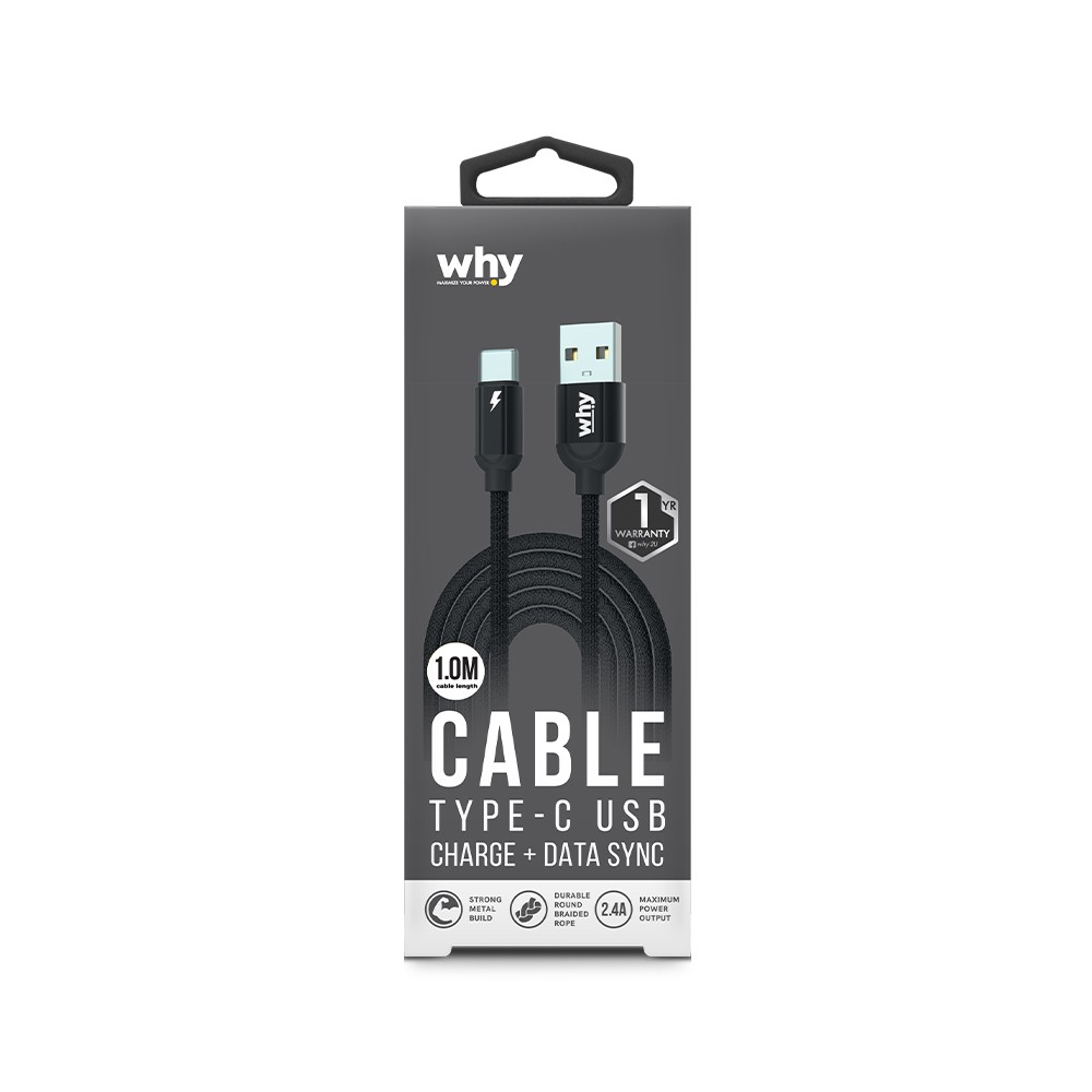 สายชาร์จ WHY USB-A to USB-C 1 เมตร (UC-1231C) Black