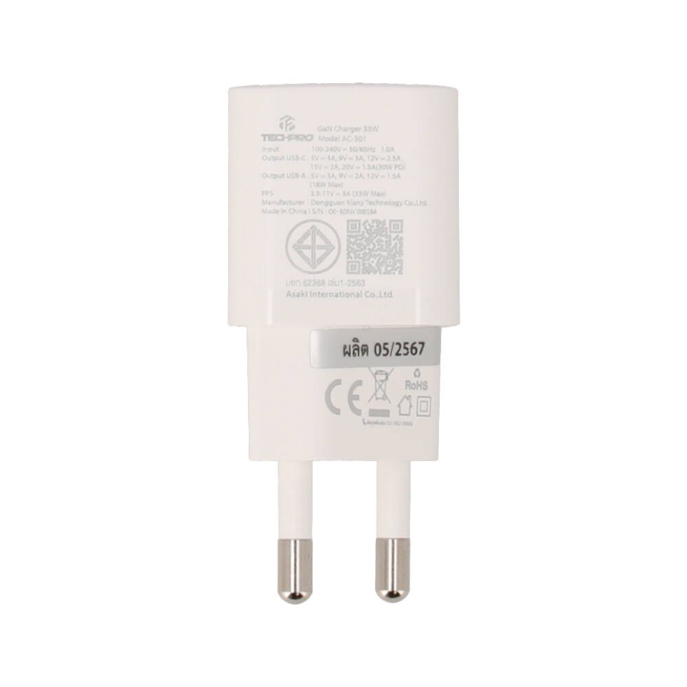 อะแดปเตอร์ TECHPRO Wall USB Charger 1 USB-A / 1 USB-C (PD30W/PPS33W) White (TP-WC06) (TISI)