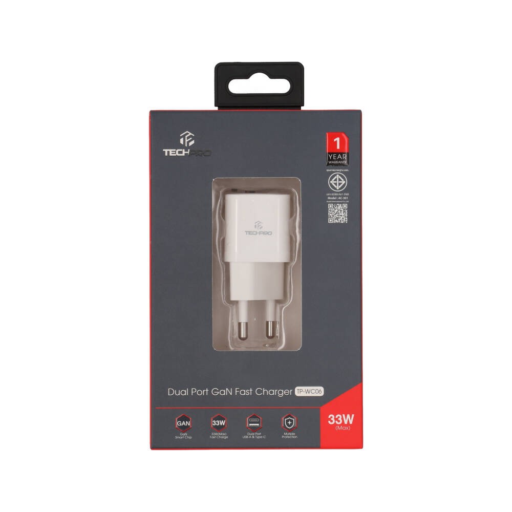 อะแดปเตอร์ TECHPRO Wall USB Charger 1 USB-A / 1 USB-C (PD30W/PPS33W) White (TP-WC06) (TISI)