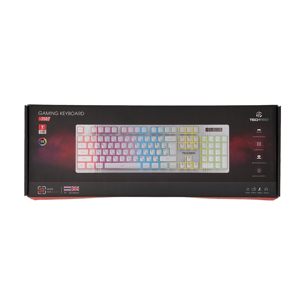 คีย์บอร์ดเกมมิ่ง TECHPRO Membrane 104 key L200 White