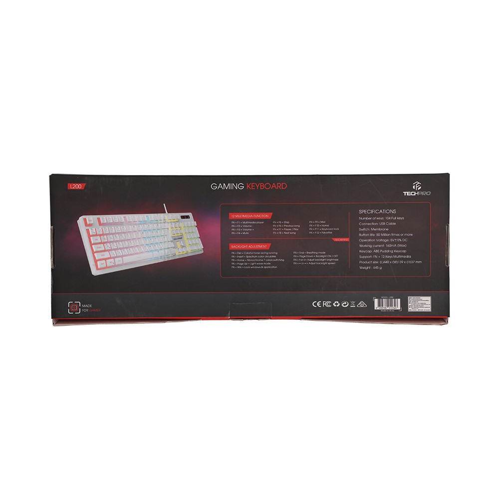 คีย์บอร์ดเกมมิ่ง TECHPRO Membrane 104 key L200 White