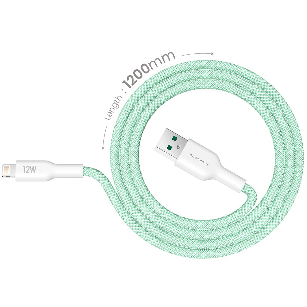 สายชาร์จ ALPHA.X USB-A to Lightning Cable 1.2M Green (ALUSB-2L)