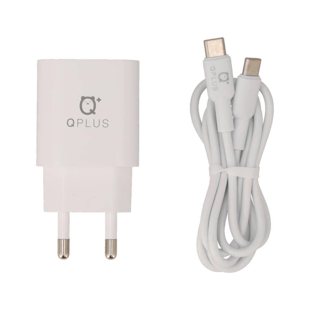 อะแดปเตอร์ QPLUS Wall Charger 1 USB-A / 1 USB-C 20W พร้อมสายชาร์จ USB-C to USB-C 1 เมตร
